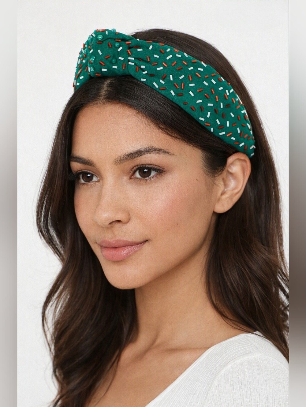Holiday Christmas Sprinkle Green Knotted Headband